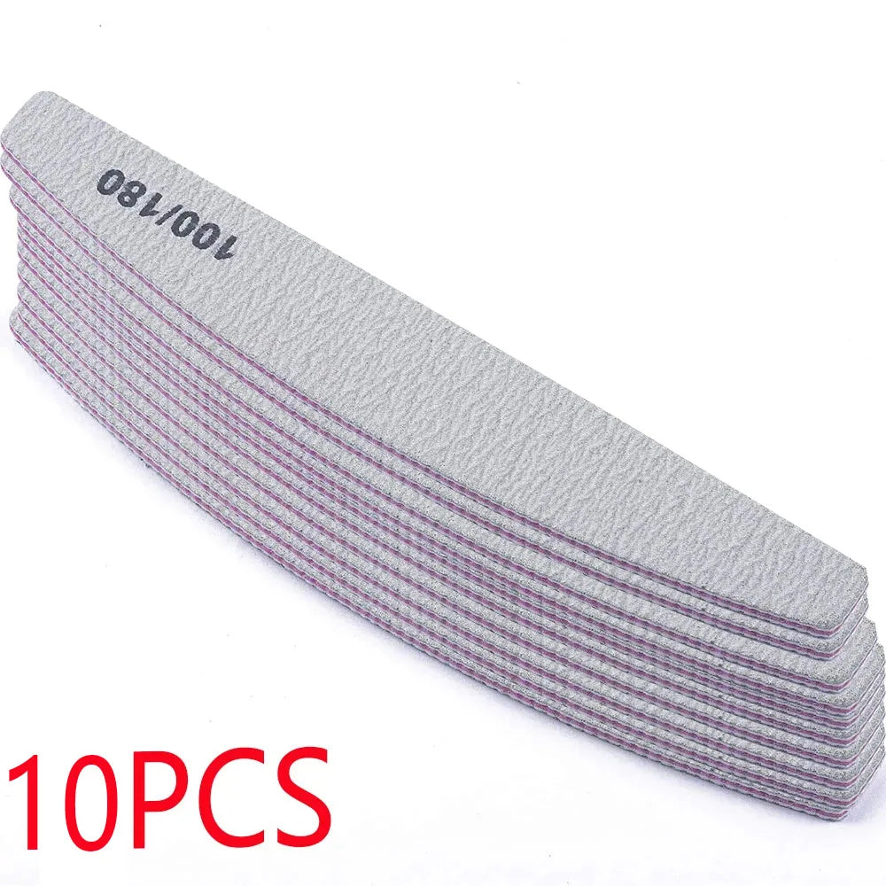 Half Moon Nail File Set, Double-Sided Grit, 5-Pack