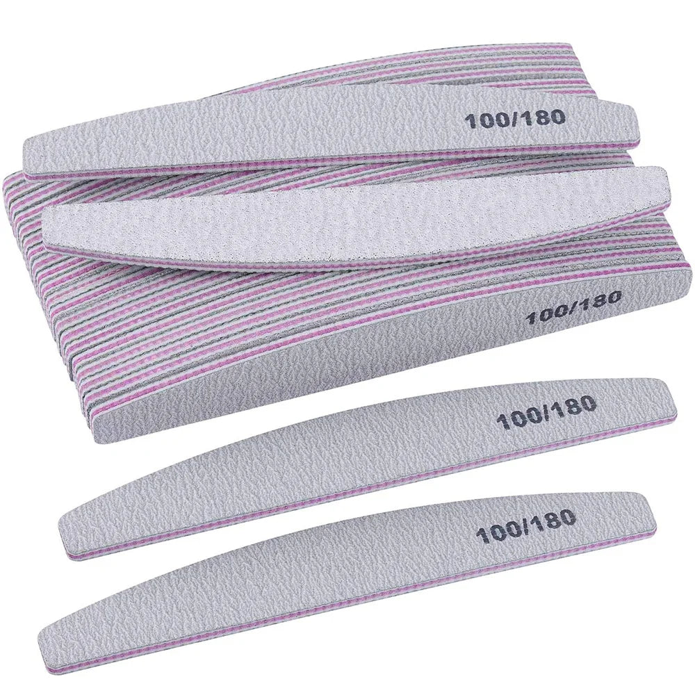Half Moon Nail File Set, Double-Sided Grit, 5-Pack