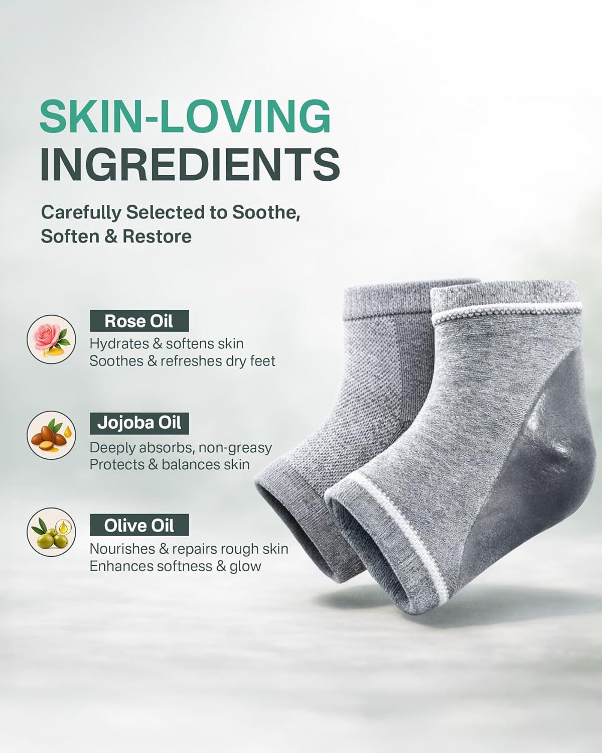 Moisturizing Silicone Socks for Dry Cracked Heels, 2 Pairs