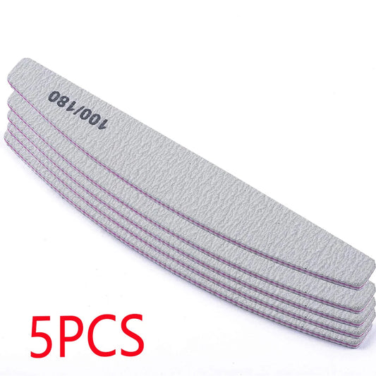 Half Moon Nail File Set, Double-Sided Grit, 5-Pack