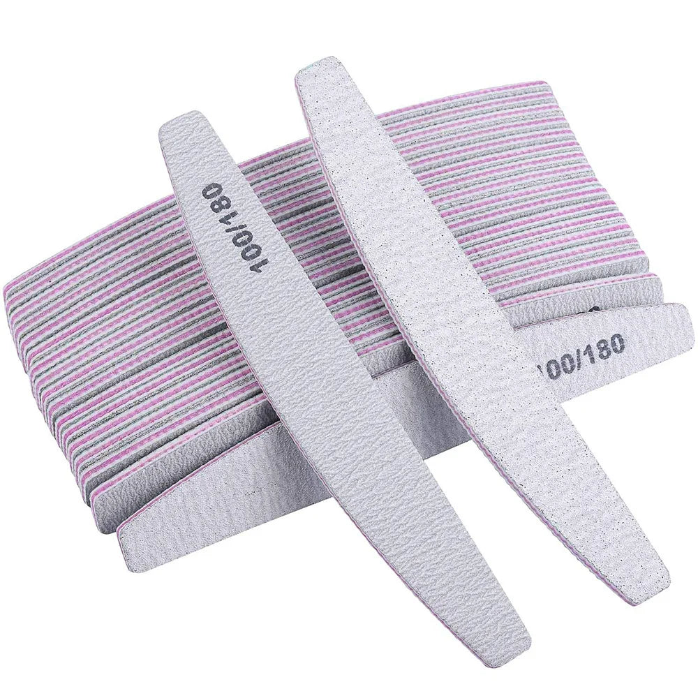 Half Moon Nail File Set, Double-Sided Grit, 5-Pack
