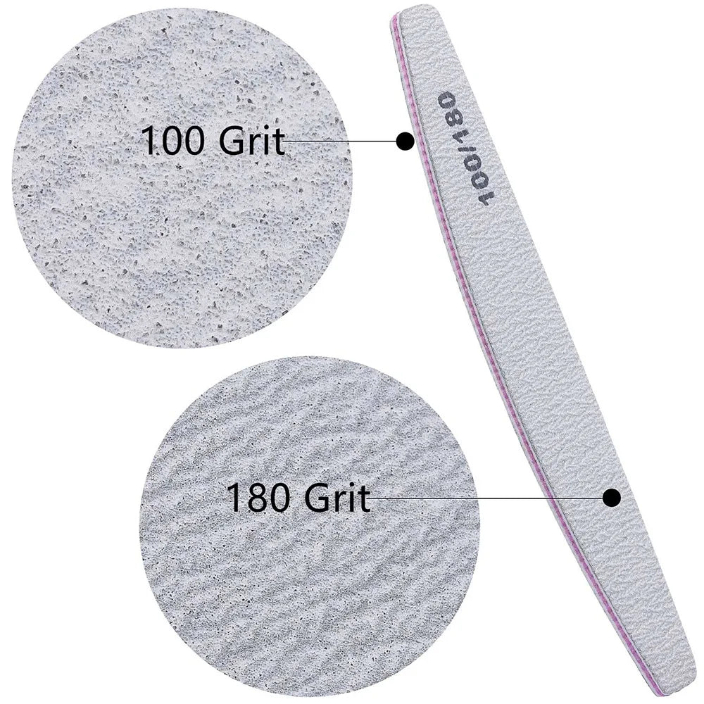 Half Moon Nail File Set, Double-Sided Grit, 5-Pack