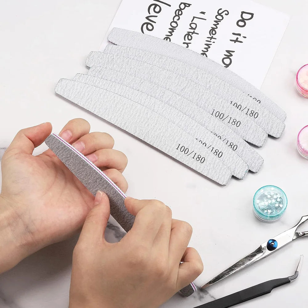 Half Moon Nail File Set, Double-Sided Grit, 5-Pack