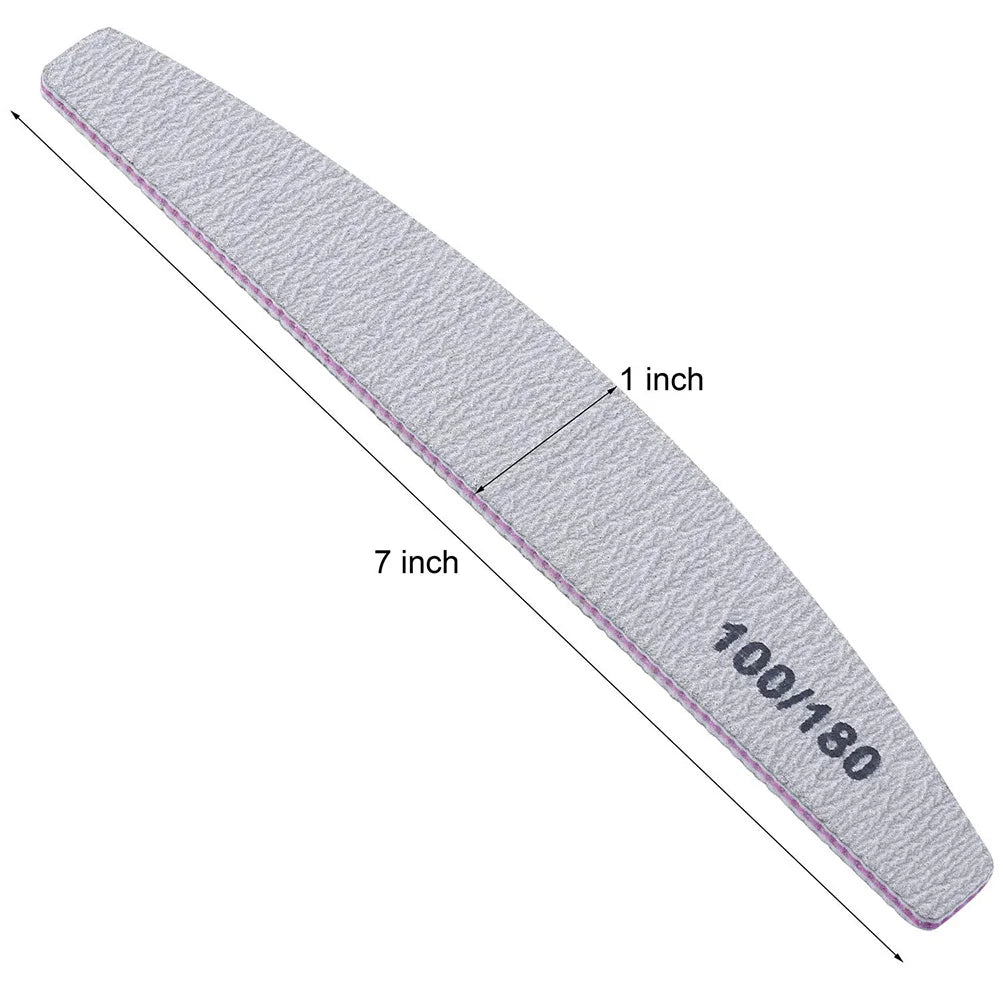 Half Moon Nail File Set, Double-Sided Grit, 5-Pack