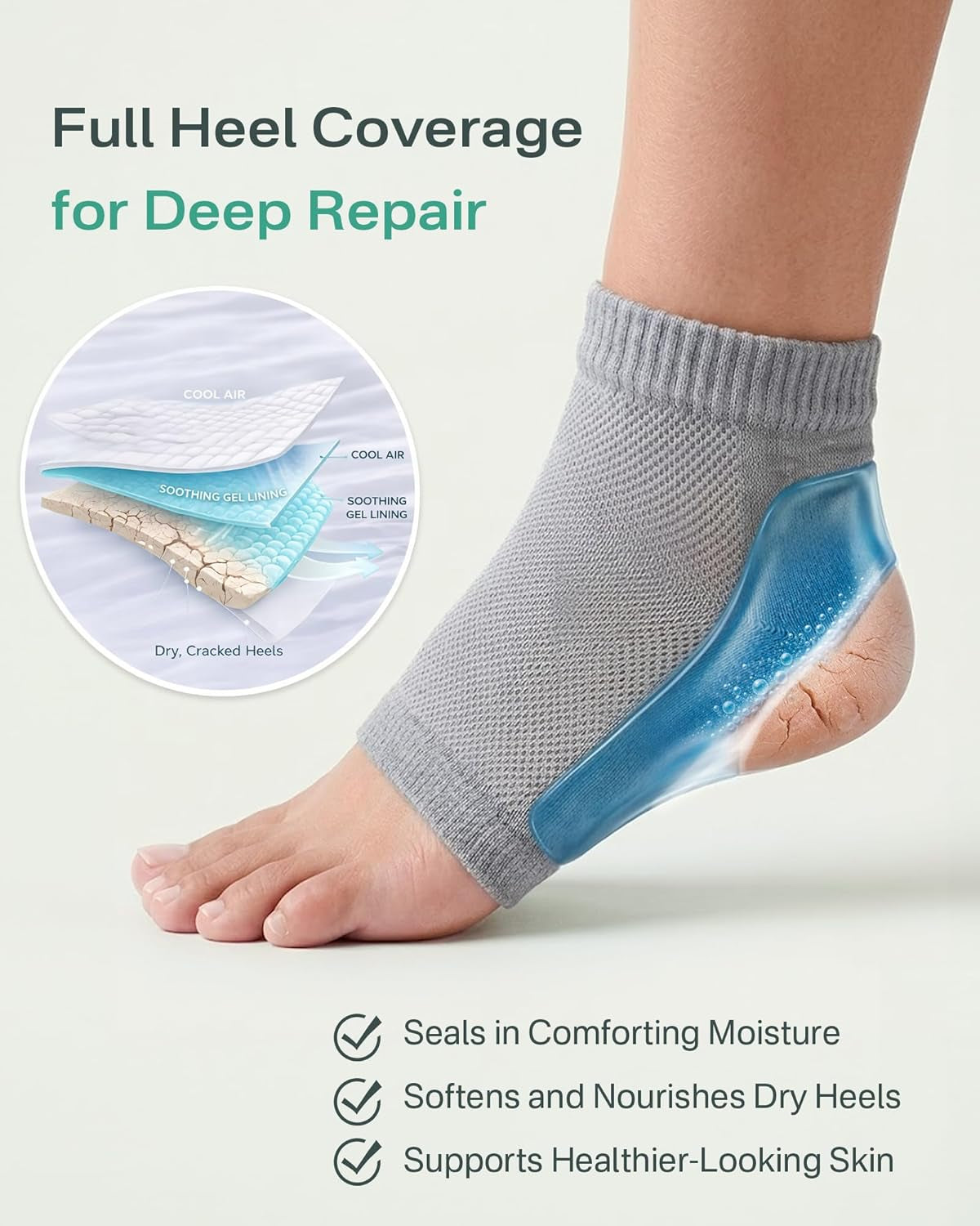 Moisturizing Silicone Socks for Dry Cracked Heels, 2 Pairs