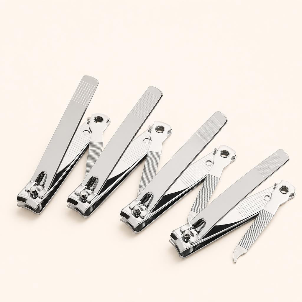 Cortaúñas Profesional de Acero Inoxidable — Set de 4 Piezas con Lima Abatible